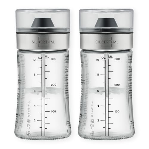 SILBERTHAL Dressingshaker Klein 2er Set - aus Glas mit Rezepten – 350 ml – Spülmaschinenfest - Neuer Deckel & Neue Rezepte von SILBERTHAL
