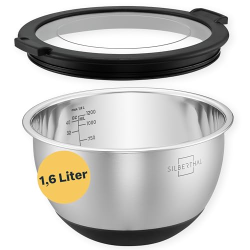 SILBERTHAL Edelstahl Schüssel mit Deckel - 1,6l Rührschüsseln zum Servieren, Kochen, Backen, Aufbewahren - Rutschfester Boden von SILBERTHAL