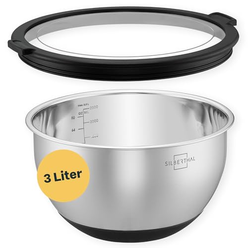 SILBERTHAL Edelstahl Schüssel mit Deckel - 3l Rührschüsseln zum Servieren, Kochen, Backen, Aufbewahren - Rutschfester Boden von SILBERTHAL