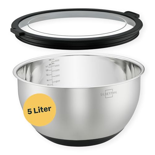 SILBERTHAL Edelstahl Schüssel mit Deckel - 5l Rührschüsseln zum Servieren, Kochen, Backen, Aufbewahren - Rutschfester Boden von SILBERTHAL