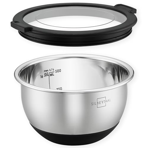 SILBERTHAL Edelstahl Schüssel mit Deckel - 700ml Rührschüsseln zum Servieren, Kochen, Backen, Aufbewahren - Rutschfester Boden von SILBERTHAL