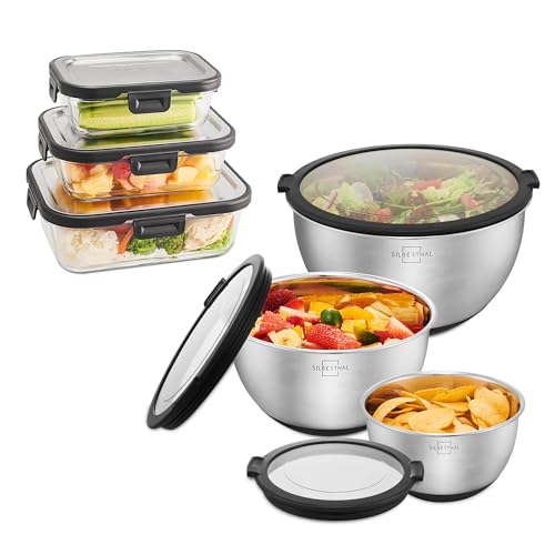 SILBERTHAL Edelstahl Schüssel mit Deckel mit Frischhaltedosen Glas - Meal Prep Set für Unterwegs und Daheim von SILBERTHAL