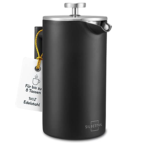 SILBERTHAL French Press Thermo 1 Liter - Kaffeebereiter Edelstahl - Doppelwandig isolierte Kaffeepresse - Ideal fürs Camping, Schwarz von SILBERTHAL