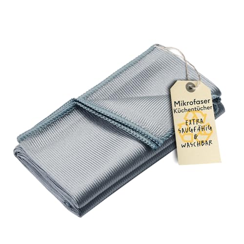 SILBERTHAL Geschirrhandtuch Mikrofaser 40x60cm - Reinigungstuch für Edelstahl und Glas - Extra weich & Ultra saugstark- Silber von SILBERTHAL