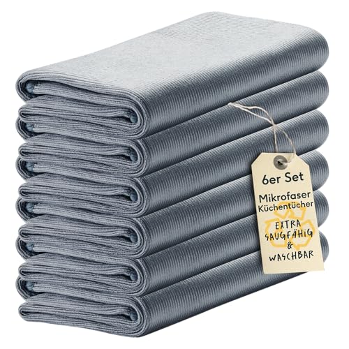 SILBERTHAL Geschirrhandtücher 6er Set Mikrofaser 40x60cm - Reinigungstuch für Edelstahl und Glas - Extra weich & Ultra saugstark - Silber von SILBERTHAL