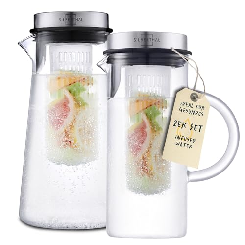 SILBERTHAL Glaskaraffen Set 1L & 2L - Wasserkrüge Glas mit Deckel und Fruchtsieb von SILBERTHAL