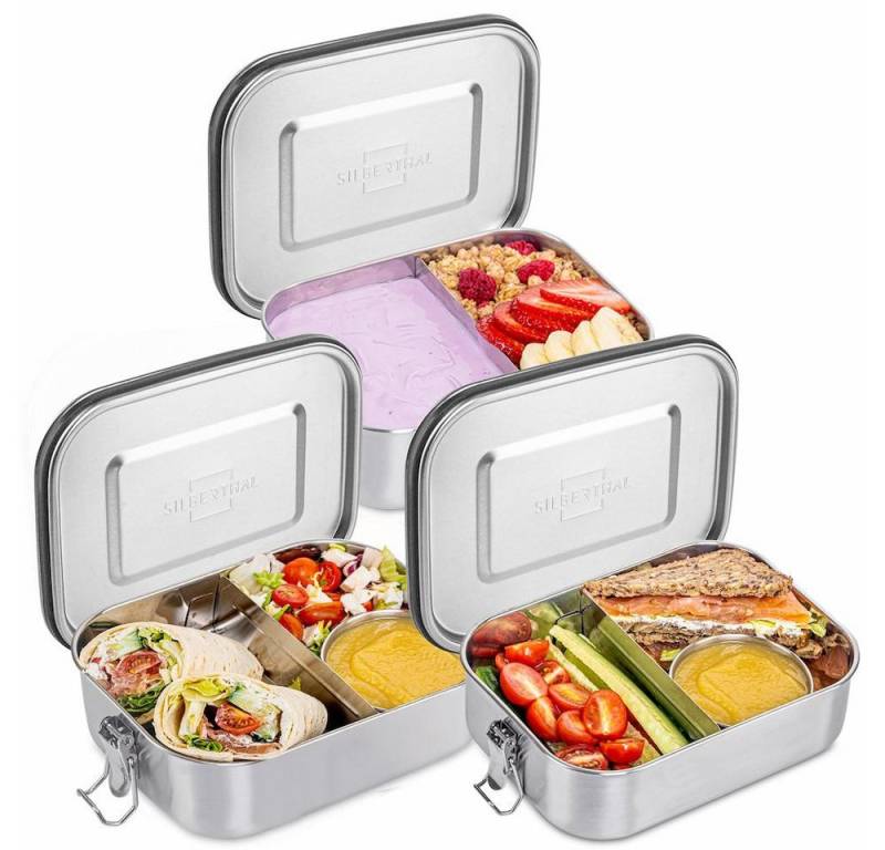 SILBERTHAL Lunchbox Brotdose Edelstahl Set, (3-tlg) von SILBERTHAL
