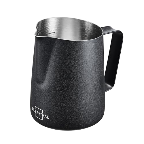 SILBERTHAL Milchkännchen Edelstahl 500ml schwarz - Professionelles Barista Zubehör mit Latte Art Ausguss von SILBERTHAL