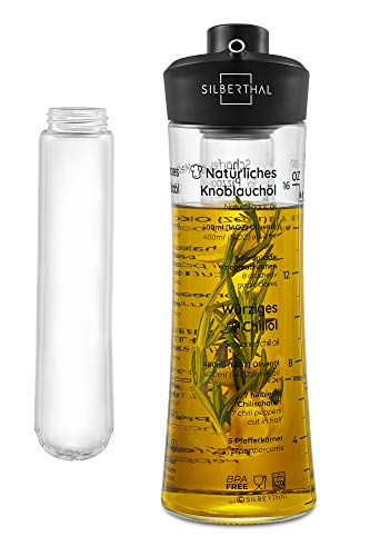 SILBERTHAL Ölflasche mit Ausgießer aus Glas - Mit Sieb zum Öl selber Machen mit Rezeptideen - Öl- und Essigspender aus Glas - 500 ml von SILBERTHAL