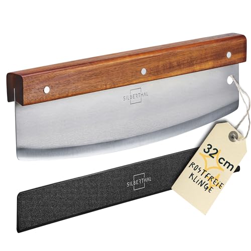 SILBERTHAL Pizzaschneider - 32cm Edelstahl Klinge - Eleganter Griff aus Akazienholz - Pizzamesser inklusive Klingenschutz von SILBERTHAL