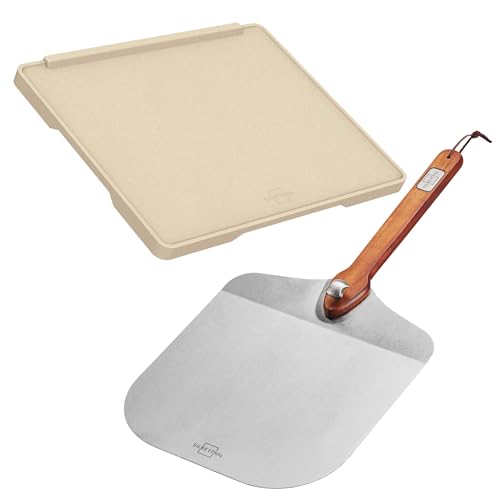 SILBERTHAL Pizzastein für Gasgrill & Backofen mit Pizzaschaufel aus Edelstahl - Rechteckig 30×38 cm – Steinplatte aus Cordierit zum Pizza- & Brot backen von SILBERTHAL