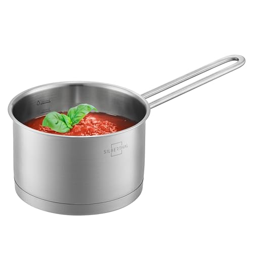 SILBERTHAL Stielkasserolle Induktion 16 cm - Edelstahl Kochtopf mit Stiel klein - 2l - Milchtopf - Für alle Herdarten von SILBERTHAL