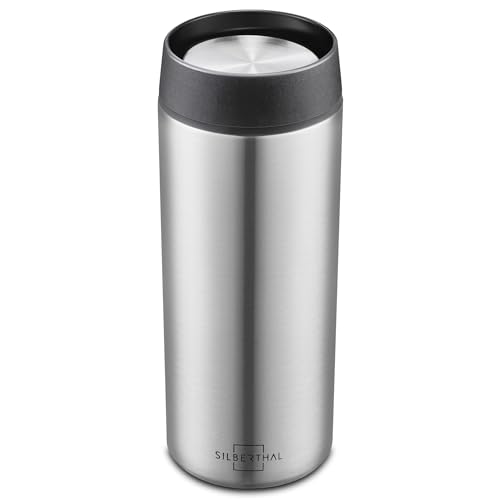SILBERTHAL Thermobecher 350ml Edelstahl – Auslaufsicherer Kaffeebecher to go mit Keramik – Thermobecher Keramik - Coffee Cup in Silber - Bis zu 6h warm von SILBERTHAL