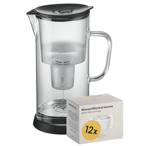 SILBERTHAL Wasser Filterkannen Set inkl. 12er Pack Filterkartuschen - Glas - Reduziert Kalk und Chlor - 2,7 Liter von SILBERTHAL