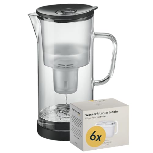 SILBERTHAL Wasser Filterkannen Set inkl. 6er Pack Filterkartuschen - Glas - Reduziert Kalk und Chlor - 2,7 Liter von SILBERTHAL