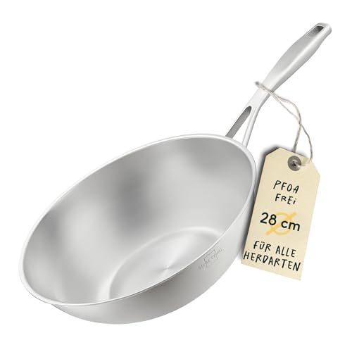 SILBERTHAL Wokpfanne Unbeschichtet Induktion 28 cm - Edelstahl Wok zum Frittieren und Braten- Für alle Herdarten - Backofenfest bis zu 400°C von SILBERTHAL