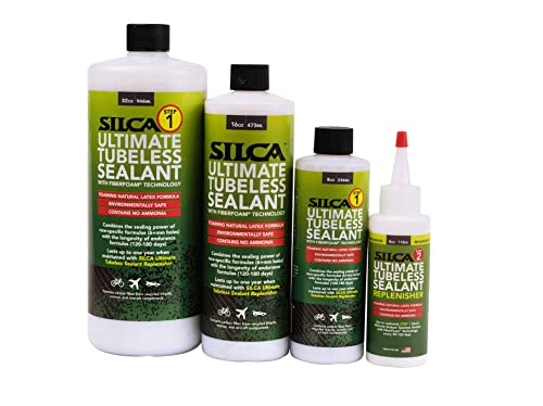 SILCA Ultimate Tubeless-Reifendichtmittel mit FIBERFOAM | Langlebiges, schnell abdichtendes Fahrradreifendichtmittel | MTB-, Straßen-| Reifendichtmittel Fahrrad (32oz Dichtmittel mit Carbon) von SILCA