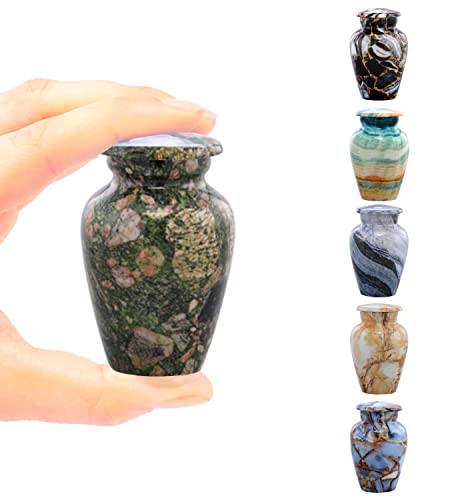 Kleine Urne für menschliche Asche – Marmor-Finish, Gedenkurne aus Metall – Mini-Urne für Haustierasche – handgefertigte Gedenkurne – Beerdigungsurnen mit Samtbeutel (Smaragdgrün-Naturstein) von SILENT GOODBYES