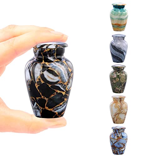 Andenkenurne | Marmor-Finish Andenken Urne für Asche | Metall-Teilurne für Mensch oder Haustiere Asche | Mini-Gedenkurne mit Samtbeutel (Luxury Black) von SILENT GOODBYES