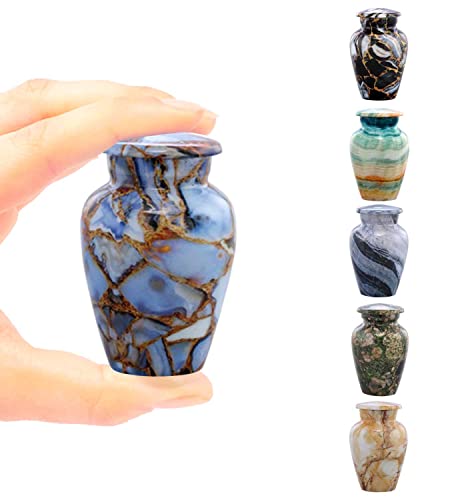Andenkenurne | Marmor-Finish Andenken Urne für Asche | Metall-Teilurne für Mensch oder Haustiere Asche | Mini-Gedenkurne mit Samtbeutel (Luxury Blue) von SILENT GOODBYES