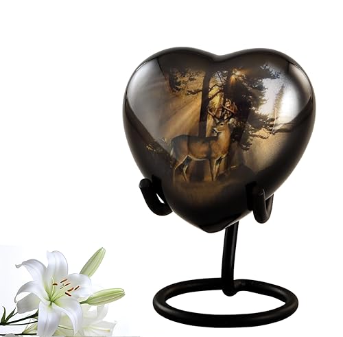 SILENT GOODBYES Aluminium Hirschherz-Urne – Schwarz, Mini-Herzurne mit Präsentationsständer, Samtbox und Beutel (Herz-Andenken) von SILENT GOODBYES