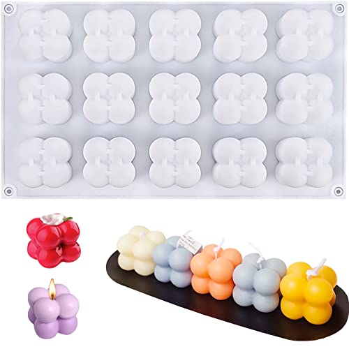 SILICANDO Bubble Candle Silikonform, 15 in1 Handgemachte Sojawachs Kerzenform, 3D Mini Bubble Cube Ball Harz Kerzenform, Mousse Kuchenform für Seife, Pudding, Kuchen von SILICANDO