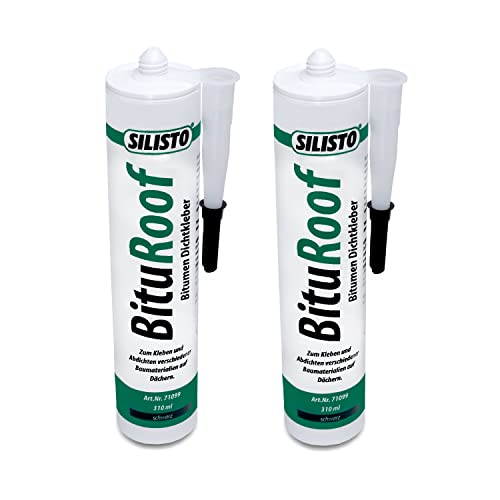 Silisto® Bitumen Dichtkleber 2x310 ml. Dichtmasse zum Kleben und Abdichten|Reparatur & Montage von Schindeln|Reparatur Rissen|Schwarz von Silisto