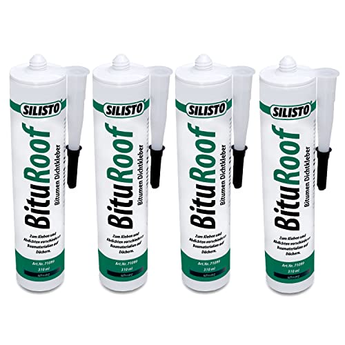 Silisto® Bitumen Dichtkleber 4x310 ml. Dichtmasse zum Kleben und Abdichten|Reparatur & Montage von Schindeln|Reparatur Rissen|Schwarz von Silisto