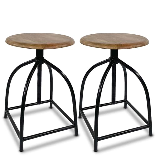 SILKMARKS® Design-Barhocker 'Urban Elegance' – Höhenverstellbar, Massivholz & Metall in Schwarz/Weiß, Ideal für Jede Bar & Kücheninsel, Einzel oder im 2er-Set (Schwarz, 2er Set) von SILKMARKS