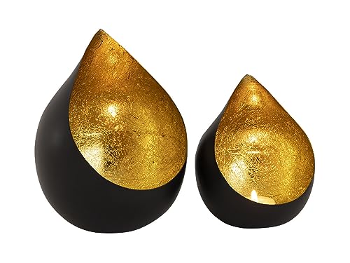 SILKMARKS® Elegante Teelichthalter im 2er-Set - Handgefertigte Dekoration in Schwarz und Gold - Atmosphärisches Lichtspiel - Vielfältige Designs - Einzigartige Geschenkidee (Glimmer) von SILKMARKS