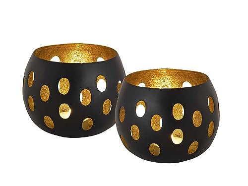 SILKMARKS® Elegante Teelichthalter im 2er-Set - Handgefertigte Dekoration in Schwarz und Gold - Atmosphärisches Lichtspiel - Vielfältige Designs - Einzigartige Geschenkidee (Sphere) von SILKMARKS