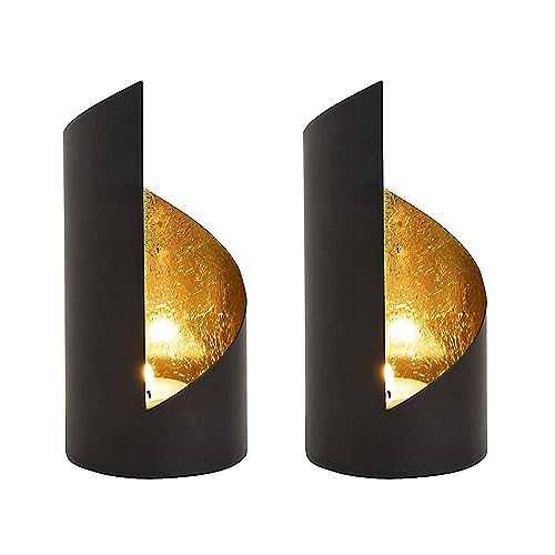 SILKMARKS® Elegante Teelichthalter im 2er-Set - Handgefertigte Dekoration in Schwarz und Gold - Atmosphärisches Lichtspiel - Vielfältige Designs - Einzigartige Geschenkidee (Zylinder) von SILKMARKS
