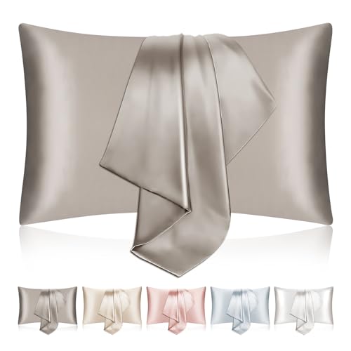 SILKTALE 19 Momme 100% Maulbeerseide Kissenbezug für Haar und Haut mit Reißverschluss, 2Stk Silbergrau 50x75cm SILKTALE 19 Momme 100% Maulbeerseide Kissenbezug für Haar und Haut mit Reißverschluss, 2Stk Silbergrau 50x75cm von SILKTALE