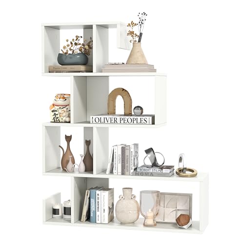 SILKYDRY Geometrisches Bücherregal mit 5 Ebenen, S-förmiges Z-Regal, Bücherregale und Bücherregale, modernes dekoratives Aufbewahrungsregal, Holzausstellungs-Bücherregal für Wohnzimmer, Heimbüro (Weiß SILKYDRY Geometrisches Bücherregal mit 5 Ebenen, S-förmiges Z-Regal, Bücherregale und Bücherregale, modernes dekoratives Aufbewahrungsregal, Holzausstellungs-Bücherregal für Wohnzimmer, Heimbüro (Weiß von SILKYDRY