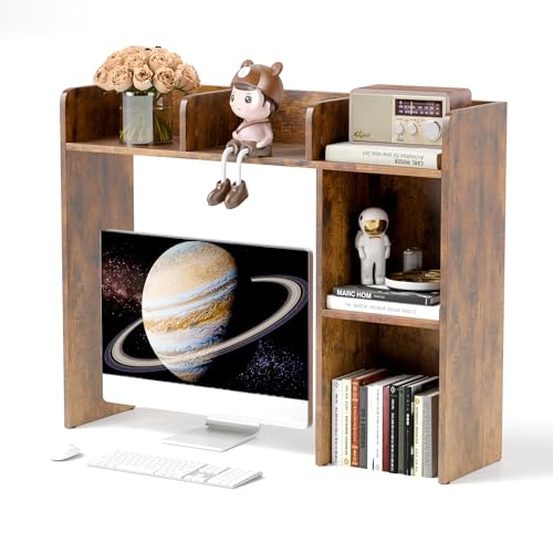 SILKYDRY Schreibtisch-Bücherregal, 3-stöckiges Holz-Bücherregal mit 5 Regalen, Schreibtischstall für Studentenwohnheim, Mehrzweck-Schreibtisch-Organizer, Regal für Heimbüro, nur Stallplatte (braun) von SILKYDRY