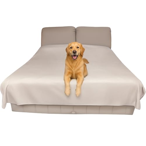 Wasserdichte Bettschutzauflage (extra große, 254 x 208 cm; beige) – Weiche, dünne und beidseitig verwendbare Decke für Hunde, Katzen, andere Haustiere; Inkontinenz, Urin, Schmutz, Tierhaare, Speichel von SILLY LEGACY