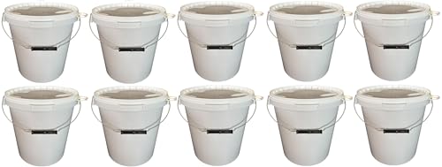 10 x 15 Liter Eimer mit Deckel weiß, stapelbare Milch-/Vorratseimer, Honigeimer Kunststoffeimer mit Lebensmittelfreigabe, lebensmittelechte Behälter, Leereimer für Mehl, Wassereimer, 10 Stück von SILPLAST