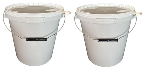 2 x 15 Liter Eimer mit Deckel weiß, stapelbare Milch-/Vorratseimer, Honigeimer Kunststoffeimer mit Lebensmittelfreigabe, lebensmittelechte Behälter, Leereimer für Mehl, Wassereimer, 2 Stück von SILPLAST
