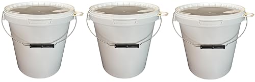 3 x 15 Liter Eimer mit Deckel weiß, stapelbare Milch-/Vorratseimer, Honigeimer Kunststoffeimer mit Lebensmittelfreigabe, lebensmittelechte Behälter, Leereimer für Mehl, Wassereimer, 3 Stück von SILPLAST