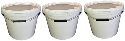 3 x 17 Liter Eimer mit Deckel weiß, stapelbare Milch-/Vorratseimer, Honigeimer Kunststoffeimer mit Lebensmittelfreigabe, lebensmittelechte Behälter, Leereimer für Mehl, Wassereimer, 3 Stück von SILPLAST
