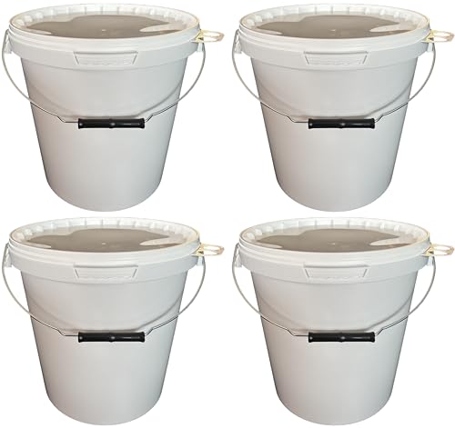 4 x 15 Liter Eimer mit Deckel weiß, stapelbare Milch-/Vorratseimer, Honigeimer Kunststoffeimer mit Lebensmittelfreigabe, lebensmittelechte Behälter, Leereimer für Mehl, Wassereimer, 4 Stück von SILPLAST