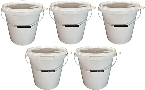 5 x 15 Liter Eimer mit Deckel weiß, stapelbare Milch-/Vorratseimer, Honigeimer Kunststoffeimer mit Lebensmittelfreigabe, lebensmittelechte Behälter, Leereimer für Mehl, Wassereimer, 5 Stück von SILPLAST