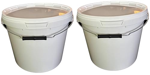 SILPLAST 2 x 17 Liter Eimer mit Deckel weiß, stapelbare Milch-/Vorratseimer, Honigeimer Kunststoffeimer mit Lebensmittelfreigabe, lebensmittelechte Behälter, Leereimer für Mehl, Wassereimer, 2 Stück von Silplast