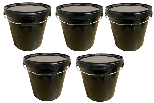 SILPLAST 5 x 20 Liter Eimer mit Deckel schwarz Kunststoffeimer für Lebensmittel Chemie Mehl stapelbarer Vorratseimer aus Kunstoff Behälter Milcheimer Honigeimer Wassereimer Aufbewahrungsbehälter von Silplast