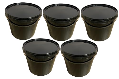 SILPLAST 5 x 5 Liter Eimer mit Deckel schwarz Kunststoffeimer für Lebensmittel Chemie Mehl stapelbarer Vorratseimer aus Kunstoff Behälter Milcheimer Honigeimer Wassereimer Aufbewahrungsbehälter von SILPLAST