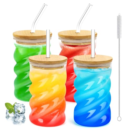 SILRIVES 500ml Gläser mit Deckel und Strohhalm,4er Bubble Eiskaffee Gläser,Cocktailgläser,Longdrinkgläser Gerippte Trinkgläser mit Deckel und Strohhalm für Latte Macchiato,Matcha,Smoothie,Milchshake SILRIVES 500ml Gläser mit Deckel und Strohhalm,4er Bubble Eiskaffee Gläser,Cocktailgläser,Longdrinkgläser Gerippte Trinkgläser mit Deckel und Strohhalm für Latte Macchiato,Matcha,Smoothie,Milchshake von SILRIVES
