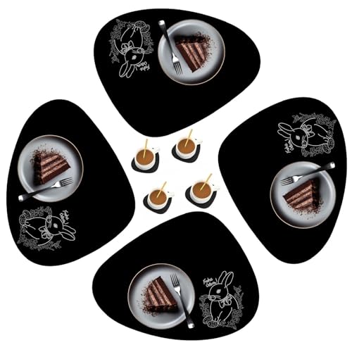 8er Set Tischset Platzset Tischuntersetzer Tischunterlage Ostern Osterntischset, Hasen Tischdeko Tischdekoration Deko Ostern (Osterhase Schwarz) von SILUK