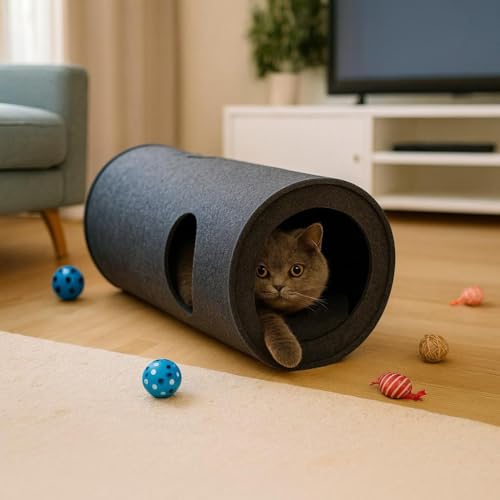 Katzentunnel, Katzenkratzer Katzen Spielplatz; Katzenschlafplatz, 2-Wege Faltbar Kätzchen Tunnel Katzenspielzeug interaktives Pop-Up-Labyrinthhaus-Spielzeug für Kaninchen,Welpen,Frettchen (Anthrazit) von SILUK