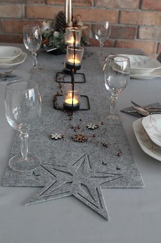 Tischläufer aus Filz Abwaschbar Tischband Tischdecke Still Grau hitzebeständig Filztischläufer Tischschutz (Grau_Weihnachten Stern, 30 x 100) von SILUK