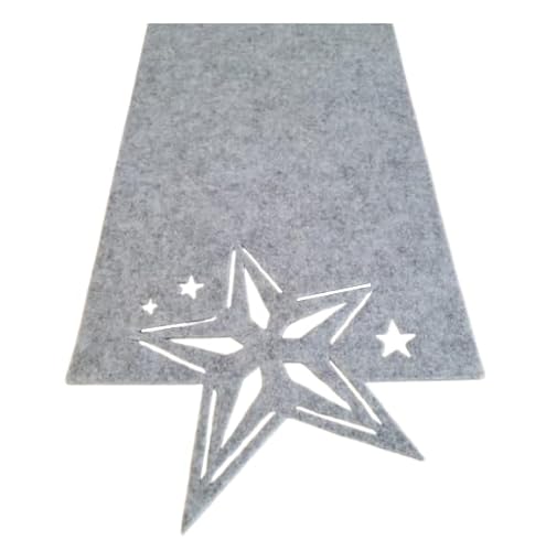 Tischläufer aus Filz Abwaschbar Tischband Tischdecke Still Grau hitzebeständig Filztischläufer Tischschutz (Grau_Weihnachten Stern, 30 x 120) von SILUK